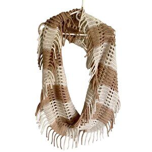 Cejon Light Brown and White Striped Infinity Scarf